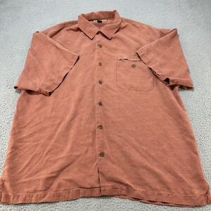 Tommy Bahama Mens Shirt Silk Waffle‎ Button Up Short Sleeve Burnt Orange Size XL